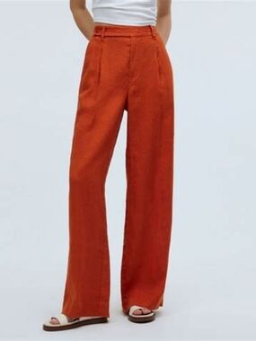 Madewell Harlow Trouser Women's Wide-Leg Linen Blend Pants in Orange
